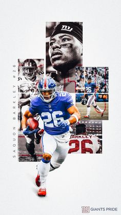 an image of a football player running with the ball in his hand and collage