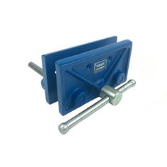 a blue plastic box with two metal bars on the front and one in the back