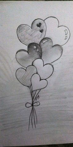 this is a drawing of balloons with hearts on them