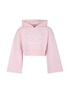 blush pink/white cotton jersey texture embroidered logo to the front embroidered logo to the rear classic hood long wide sleeves cropped ribbed hem Msgm Kids, Dress With Jean Jacket, Baby Boy Accessories, Gucci Kids, Dolce And Gabbana Kids, Hoodie Outfit, Kids Logo, Embroidered Hoodie, Cute Everyday Outfits