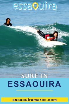 a woman riding a surfboard on top of a wave in the ocean with caption that reads, essaquidraa