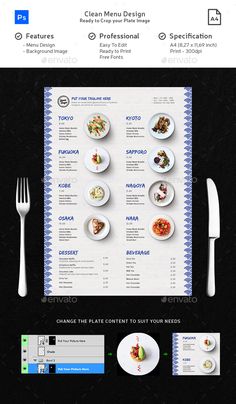 an image of a menu for a restaurant with food items on the table and in front of it