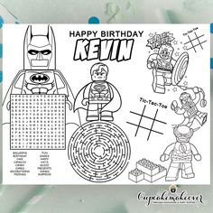 a lego batman birthday card with instructions to make it look like he's having fun