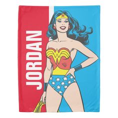 a towel with a woman wearing a wonder costume on it and the words,'i love