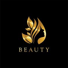 a woman's face with leaves on it and the word beauty written in gold