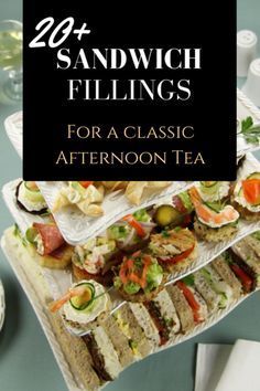 the cover of sandwiches and fillings for a classic afternoon tea, with an image of sushi