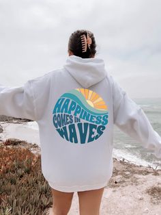 Happiness Comes In Waves Back Hoodie, Trendy Sweatshirts for Women, Vsco hoodie, Aesthetic Sweatshirt, Summer Vibes Hoodie,Tumblr Sweatshirt 🌟 Welcome to Our Shop! 🌟 Please Review All Photos Carefully for Details. 🌟 Select Your T-Shirt Size from the Dropdown Menu Next to the Product Image. 🌟 Choose Your T-Shirt Color from the Options Provided in the Second Picture. 🌟 Customize Your Order by Using the "Add Message to Seller" Link During Checkout. 🌟 Shipping Time Varies Depending on Your Loc Vsco Style Hoodie Sweatshirt With Letter Print, Vsco Style Long Sleeve Hoodie With Letter Print, White Vsco Style Letter Print Sweatshirt, White Vsco Hoodie For Streetwear, White Long Sleeve Vsco Sweatshirt, Vsco Style Sweatshirt Hoodie With Letter Print, Vsco Hoodie With Letter Print, Vsco Style Letter Print Hoodie Sweatshirt, Vsco Graphic Print Hooded Sweatshirt