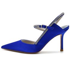 Shop Royal Blue Bride Satin Rhinestone Details Slingback Pumps Wedding Shoes color Royal Blue for Anniversary, Date, Going out, Party, Red Carpet, Wedding with worldwide Free shipping & Free return. Elegant Blue Slingback Pumps For Party, Prom Ankle Strap Slingback Pumps With Rhinestones, Prom Slingback Pumps With Rhinestones And Ankle Strap, Rhinestone High Heel Slingback Pumps For Wedding, Wedding Slingback Pumps With Rhinestones And High Heel, Carpet Wedding, Closed Toe Heel, Colorful Wedding Shoes, Wedding Shoes High Heels