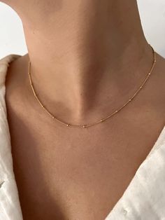 Listing is for one strand 14k gold filled chain necklace 16 inches Luxury Gold Station Necklace With Satellite Chain, Gold Necklace Aesthetic Simple, Simple Chain Design, Chain Women Gold, Gold Necklace Chain Women, 11 11 Necklace, Minimalist Single Strand Gold Beaded Necklace, Minimalist Gold Single Strand Beaded Necklace, Gold Minimalist Single Strand Beaded Necklace