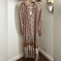 New With Tag. Flowy Fit, Floral Print. Tiered Skirt With V-Neckline And Voluminous Sleeves. Measurements From Free People Website: Bust: 37-38" Natural Waist: 29-30" Drop Waist: 31-32" Hips: 39-40" Fall Rayon Boho Dress With V-neck, Fall V-neck Boho Dress In Rayon, Fall Boho V-neck Dress In Rayon, Boho Print Long Sleeve Dress For Daywear, Feeling Groovy, Voluminous Sleeves, Border Print, Tier Skirt, Tiered Skirt