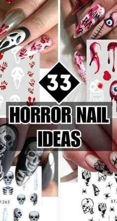 Horror Nail Designs, Spooky Halloween Nail Designs, Horror Movie Nails, Horror Nail Art, Nail Designs For Halloween