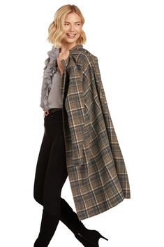 *wool/poly blend *fully lined *front pockets *button front *dry clean Single Breasted Coat, Plaid Coat, Formal Looks, Layering Pieces, Dry Clean, Plaid, Wool, Fabric, How To Wear