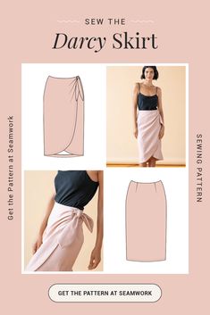 The Darcy sewing pattern, from Seamwork Wrap Skirt Sewing Pattern, Skirt Sewing Pattern, Confessions Of A Shopaholic, Skirt Sewing, Skirt Patterns Sewing, Sewing Skirts, Girl Pattern, Skirt Design, Skirt Pattern