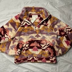 In Excellent Condition Never Worn 20.5” Shoulder-Hem 19” Pit-Pit Multicolor Long Sleeve Fleece Jacket, Casual Multicolor Fleece Jacket With Fleece Lining, Casual Multicolor Fleece Jacket, Casual Multicolor Fleece Jacket For Winter, Cozy Multicolor Fleece Outerwear, Warm Cozy Multicolor Outerwear, Red Fleece Jacket, Aeropostale Hoodies, White Puffer Vest