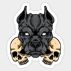 a bull dog sticker with skulls on it's face and the nose is black