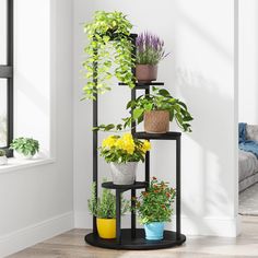 Tribesigns 4-Tier Wood Metal Corner Plant Stand Indoor Space Saver for Potted Plants Image 1 Indoor Outdoor Living Room, Tall Indoor Plants, Corner Plant, Shelf Holders, Balcony Plants, Support Plante, Plant Shelf