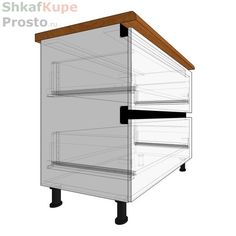 the front view of a white cabinet with two drawers on one side and an open drawer on the other