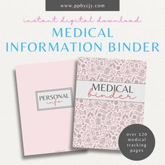 the medical information binder is shown in pink and blue