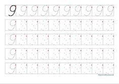 the number nine worksheet with numbers and dots to learn how to write it