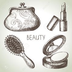 hand drawn set of beauty items