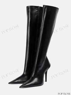 Elevate Your Style Point Toe Boots with Zipper Detail Pointed Toe Knee-high Boots With Zipper For Fall, Fall Knee-high Boots With Zipper And Pointed Toe, Tall Party Boots With Zipper Closure, Fall Season Pointed Toe Knee-high Boots With Zipper, Winter Knee-high Boots With Zipper And Pointed Toe, Tall High Heel Boots With Zipper Closure, Point Toe Boots, Pu Boots, Winter Heels