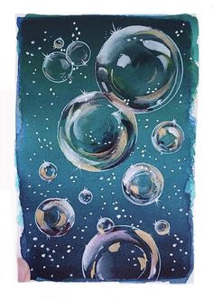 a painting of soap bubbles floating in the air