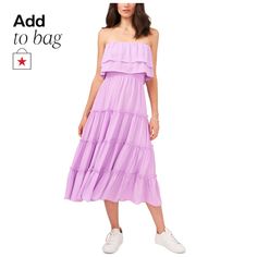 in stock Chic Strapless Dress With Ruffle Hem For Spring, Chic Strapless Ruffled Dress For Day Out, Strapless Summer Midi Dress With Ruffles, Strapless Midi Dress With Ruffles For Casual Wear, Chic Tiered Strapless Dress For Spring, Strapless Ruffle Hem Midi Dress For Spring, Strapless Midi Dress With Ruffle Hem For Spring, Chic Strapless Ruffle Dress For Spring, Chic Tiered Strapless Dress For Brunch