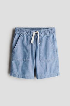 Shorts in soft cotton denim. Elasticized  drawstring waistband  patch front pockets  and open back pockets. Blue H&m Shorts, Cheap Cotton Jean Shorts By H&m, Blue H&m Jean Shorts, H&m Cotton Jean Shorts, H&m Cotton Jean Shorts With Pockets, Cotton Plant, Denim Cotton, Denim Shorts Women, Drawstring Waistband