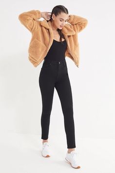 Slide View: 3: UO Cropped Teddy Jacket Teddy Bear Coat Outfit, Mom Pants, Teddy Bear Jacket, Lined Denim Jacket, Europe Outfits, Style Inspiration Casual, Peacoats, Jackets Winter