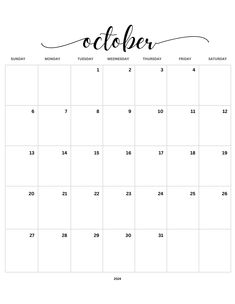 october calendar with the word october written in cursive writing on it and black ink