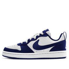 (GS) Nike Court Borough Low 2 'White Signal Blue' BQ5448-107 (SNKR/Skate/Light/Low Top/Obsidian) Nike Shoes Air Force, Blue Nike, Nike Shoes, Dark Blue, Nike, White, Sneakers, Blue