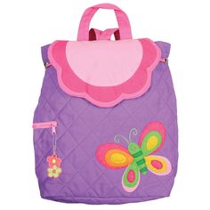 "Send your little one off to preschool with an adorable quilted backpack. Kids love these unique, fun and colorful packs, and Moms love them because they're easy to care for and can also double as a diaper or change bag.. Each style of Quilted Backpack comes with a beautifully embroidered design and a fun, coordinating zipper pull - making them as individual as your child is.   Want to make it even more individual? Then why not personalize it with your child's initials or name? Thread colors are Rainbow Clothing, Cute Diaper Bags, Personalized Backpack Kids, Butterfly Backpack, Preschool Backpack, Embroidered Backpack, Quilted Backpack, Toddler Backpack, Personalized Backpack