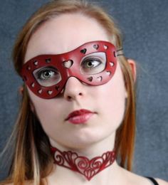 Leather Face Mask, Red Mask, Female Mask, Lace Mask, Leather Mask, Leather Lingerie, Beautiful Mask, Veg Tan Leather, Mini Heart