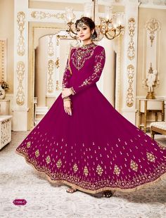 #pink #georgette #embroidery #designs #anarkalisuit | pink georgette anarkali suit | embroidered anarkali suit | bottom innar sentun | Duptta Jarget with less pati | occasional wear | party wear | Red Long Frocks Indian, अनारकली सूट, Long Frocks Indian, डिजाइनर कपड़े, Heavy Dupatta, Long Suit