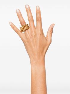 Find BALENCIAGA Saturne Ring on Editorialist. gold-tone brass polished finish twist detailing engraved logo We've partnered with Good On You — an independent agency that rates how brands perform in relation to their impact on the planet, people and animals, with a multi-criteria rating simplified to a five points scale. In order to be awarded our conscious label, larger brands need to score a minimum of four out of five ('Good'), while smaller brands must score at least three out of five ('It's a start'). This item comes from a brand rated four out of five ('Good') by Good on You at the time it was added on FARFETCH. Please note, this is a brand-level rating and does not guarantee that this product is made with conscious materials. Learn more about what makes a product Conscious on our Con Designer Polished Gold Rings, Designer Gold Ring With Polished Finish, Designer Gold Rings With Polished Finish, Luxury Gold-tone Brass Rings, Designer Gold Brass Jewelry, Planet People, Wedding Guest Looks, City Dress, Chanel 2