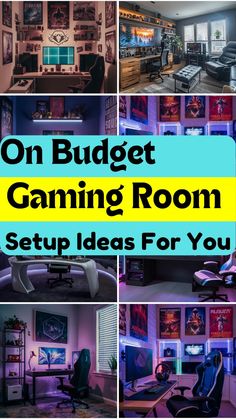 a collage of photos with the words on budget gaming room setup ideas for you