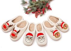 "Christmas Slippers, Christmas Gift, Winter Xmas Custom slippers, Deer print slippers, Santa slippers, Customized slippers, Xmas gift for him Christmas Delivery Guaranteed !     🎄 Cozy Christmas Slippers - Festive Holiday Footwear for Warmth and Style. Get into the festive spirit with our charming Christmas slippers! These cozy and stylish slippers are the perfect addition to your holiday attire. Crafted with love and care, they make for a wonderful gift or a treat for yourself. - Warm and Comfortable: Our Christmas slippers are designed to keep your feet warm and comfortable during the winter season. - Unique Designs: Choose from a variety of unique Christmas-themed designs, including Santa Claus, reindeer and more. - High-Quality Materials: These slippers are made from soft, durable mat Gingerbread Man Gift, Christmas Slippers, Bow Slides, Men Slides, Santa Claus Christmas Tree, Slide Slippers, Fuzzy Slippers, Santa And Reindeer, Vintage Cartoon