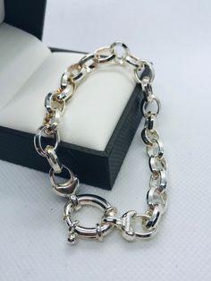 "Vintage silver 7 1/2\" long oval link bracelet. It is 8.37mm wide, stamped 'Milor Italy 925' and weighs 24 grams. This bracelet is like new.  All items are shipped in a pouch in a box with free gift packaging." Hook Bracelet, Silver Chain Style, Silver Dragon, Tiffany Heart, Silver Cuff, Heart Charm Bracelet, Chain Link Bracelet, Gift Packaging, Chain Styles