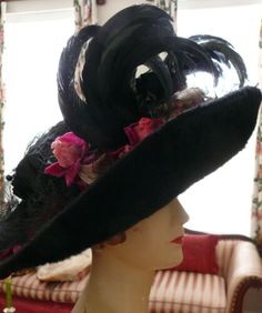 Victorian Hat 1890-1900 X-tra Large Black Beaver Fascinator Show-off Picture Hat | eBay Junk Kouture, Beaded Gloves, Beaver Hat, Edwardian Hat, Victorian Hats, Hat Stand, Velvet Flowers, Wonderful Picture, Vintage Type