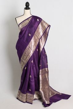 Silk Mark Certified Tussar Georgette Banarasi Saree in Purple. Luxury Purple Slub Silk Dupatta, Luxury Banarasi Silk Saree With Zari Work, Luxury Banarasi Silk Saree With Gota Work, Cheap Banarasi Silk Dupatta With Zari Work, Georgette Banarasi Saree, Banarsi Saree, My Life My Rules, Purple Saree, Indian Silk Sarees