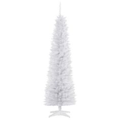 a white christmas tree is shown on a stand