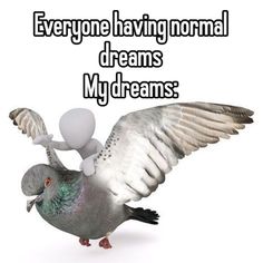 there is a bird that has its wings spread out and the words everyone having normal dreams my dreams