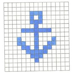 an image of a cross made out of blue squares on white paper with the words,