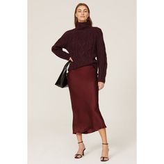 Purple knit (68% Baby Alpaca, 10% Fine Merino Wool, 22% Polyamide). Sweater. Turtleneck. Long sleeves. Pull-on. 23" from shoulder to hemline. Imported. Maroon Sweater, Rent The Runway, Burgundy Sweater, Satin Skirt, Chunky Sweater, Cable Knit Sweater, Alpaca Wool, Max Mara, Wool Sweaters