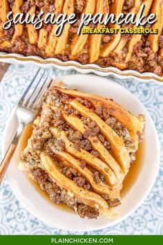 a white plate topped with french toast casserole