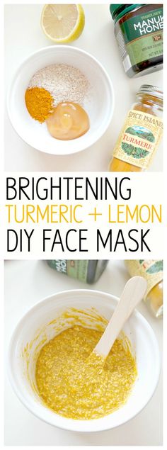 Brightening Turmeric + Lemon DIY Face Mask. With beautifying turmeric and healing manuka honey, this mask is perfect for acne-prone skin, evening out skin tone and rejuvenating radiance. Helps retain moisture and a glowy complexion! Honey Turmeric, Lemon Diy, Homemade Facial Mask, Turmeric Face Mask, Glowing Skin Mask, Magnesium Benefits, Coconut Oil Uses, Homemade Facials, Homemade Face Masks