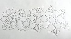 a drawing of two flowers on a white paper with black lines in the middle and bottom