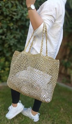 Crochet Gold Metallic Raffia Tote Bag Mesh Beach Woven - Etsy Gold Crochet Travel Bag, Chic Gold Crochet Bag For Daily Use, Gold Woven Shoulder Bag For Everyday Use, Gold Woven Shoulder Bag For Daily Use, Gold Woven Shoulder Bag For Vacation, Gold Rectangular Shoulder Bag For Vacation, Daily Use Gold Woven Shoulder Bag, Gold Rectangular Bags For Vacation, Gold Woven Crochet Shoulder Bag