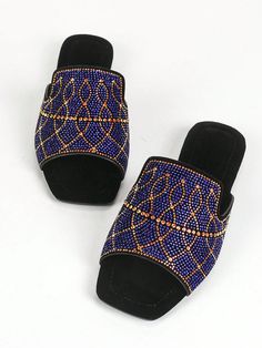 Expertly crafted with rhinestone embellishments, these blue flat sandals are the perfect addition to any summer wardrobe. Offering both style and comfort, they are the ideal choice for casual wear. Elevate any outfit with these stunning and versatile sandals. Type : Slides Color : Royal Blue Style : Glamorous Pattern Type : Graphic Pattern Type : All Over Print Toe : Open Toe Size Fit : True To Size Material : PU Leather Upper Material : PU Leather Lining Material : PU Leather Insole Material : PU Leather Outsole Material : TPR Size US Ball Girth Foot Length Heel Height EUR36 US6 21.2 23.6 1.7 EUR37 US6.5 21.8 24.2 1.7 EUR38 US7 22.40 24.8 1.7 EUR39 US8 23 25.4 1.7 EUR40 US9 23.6 26 1.7 EUR41 US9.5 24.2 26.6 1.7 EUR42 US10.5 24.8 27.2 1.7 Blue Embellished Sandals For Spring, Spring Embellished Blue Sandals, Spring Blue Embellished Sandals, Trendy Crystal Embellished Sandals For Summer, Blue Flat Sandals, Sandals Type, Casual Wear Women, Rhinestone Embellishments, Boot Print