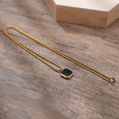 🔥Hurry! Items selling Fast🔥 Black Rectangular Jewelry With Adjustable Chain, Black Square Pendant Necklace With Box Chain, Black Square Necklace For Gift, Black Rectangular Stainless Steel Jewelry, Black Stainless Steel Rectangular Jewelry, Square Necklace, Gold Chain With Pendant, Onyx Necklace, Square Pendant